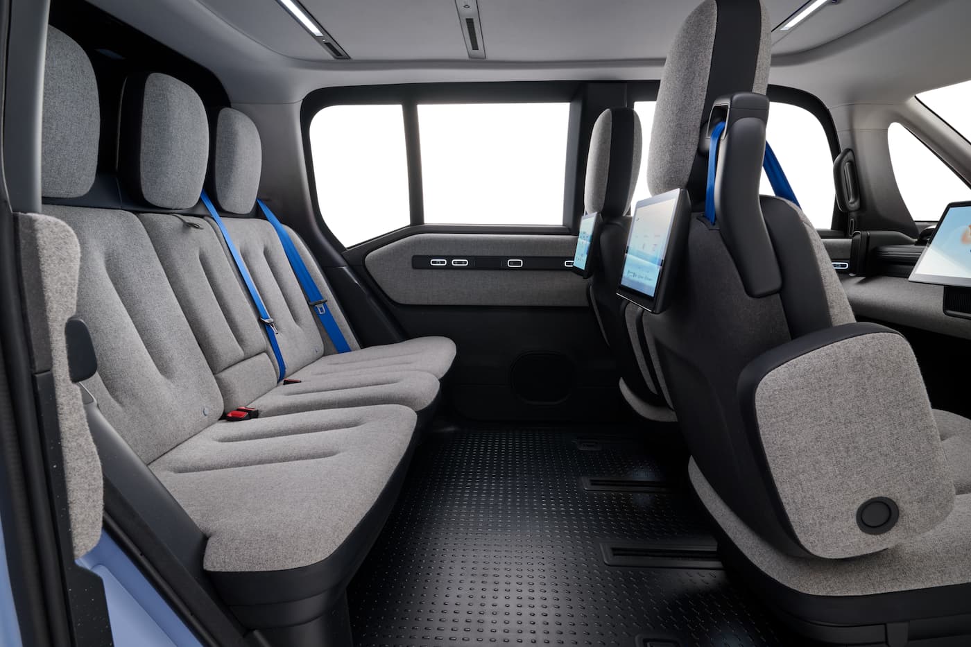 Side view of interior of Waymo's rider-first autonomous vehicle platform designed in partnership with Zeekr