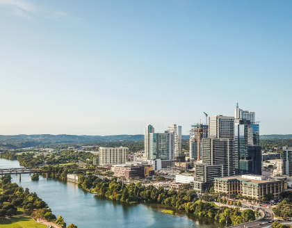 Austin skyline and Colorado River