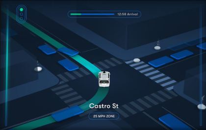 Waymo One in-car display: vehicle making left turn