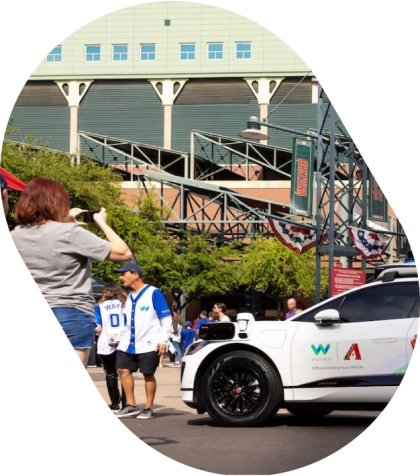 Waymo vehicle in front of Diamondbacks field