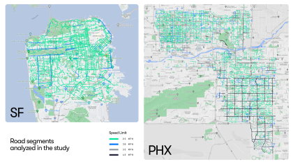 San Francisco and Phoenix map depicting areas with high cases of speeding